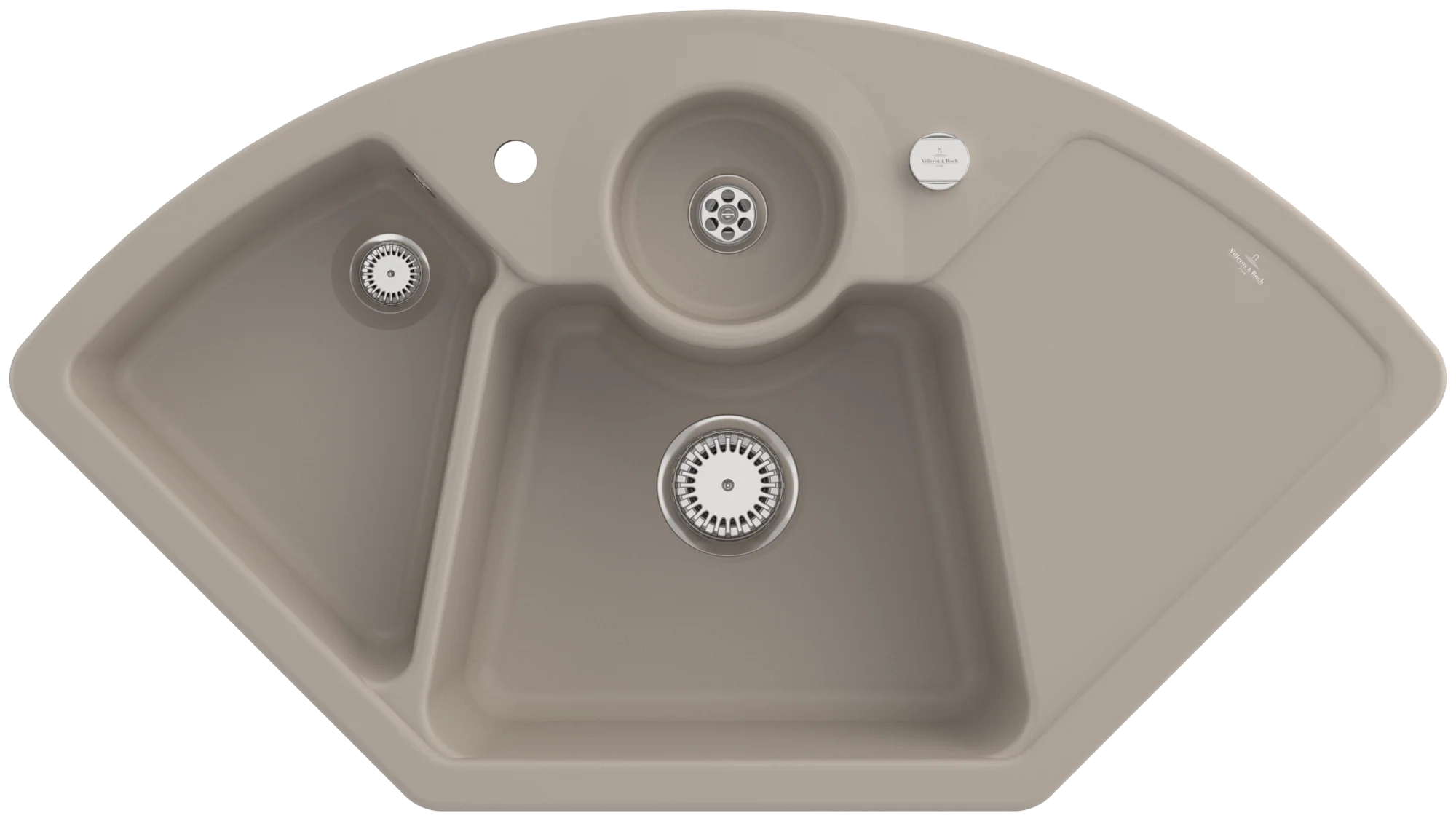 Villeroy & Boch Eckspüle Solo Eck Almond CeramicPlus 1075x600mm, Keramik, Excenterbetätigung, 205mm Höhe