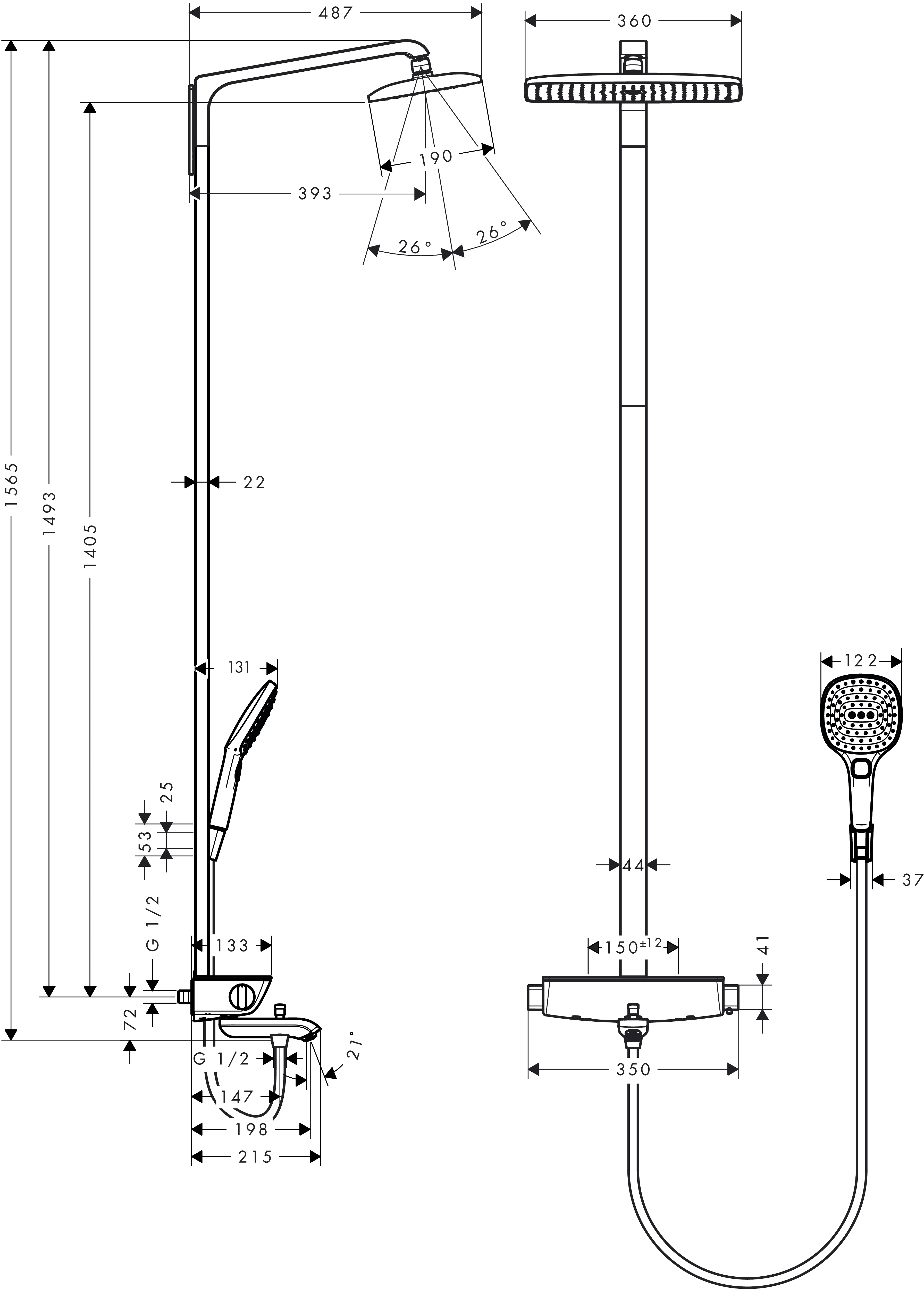 Showerpipe Raindance Select chr.m.KB Raindance E Air 1jet 360mm Wanne