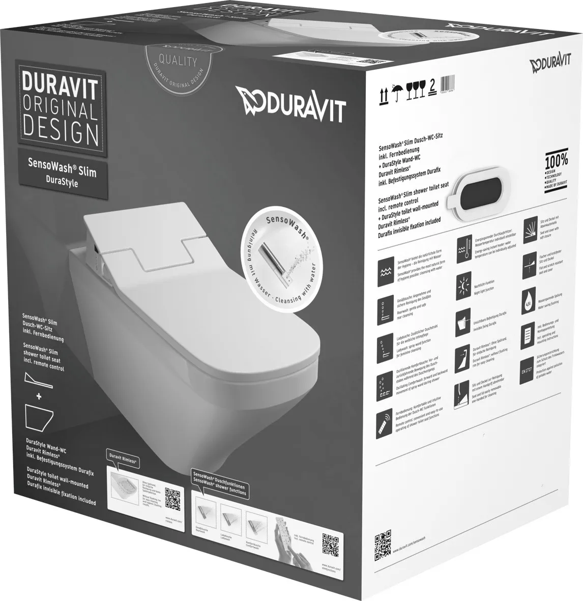 Duravit Wand-Tiefspül-WC inkl. SensoWash® Slim-Sitz „DuraStyle“ 37,6 × 62 × 10,6 cm in, Befestigung verdeckt