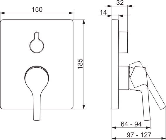 HA Einhebelmischer Fertigmontageset für Wanne/Brause HANSAPALENO 8050 Rosette eckig Chrom