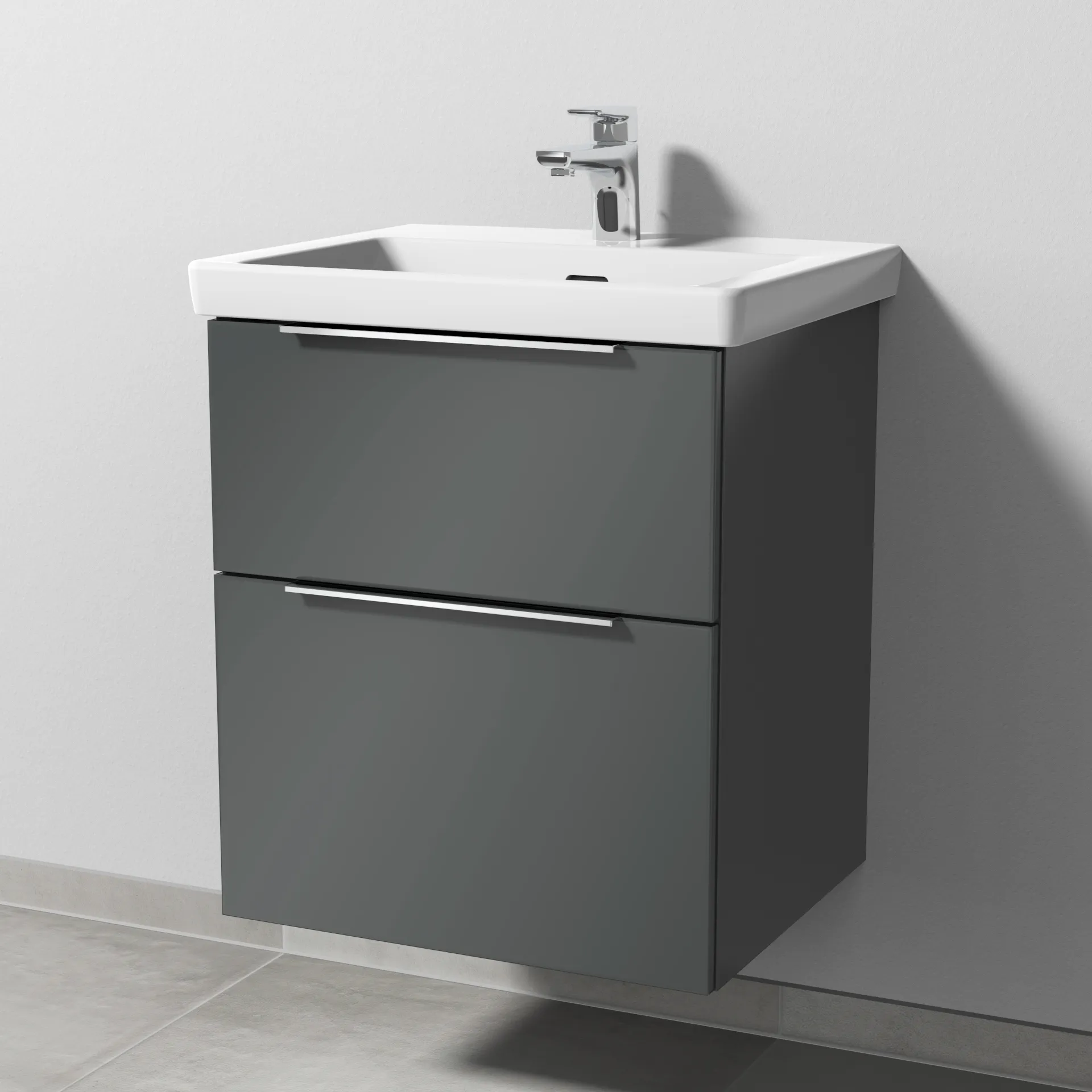 Sanipa Waschtischunterschrank „3way“ 507 × 588 × 432 mm in Anthrazit (glanz), mit Hahnlochbohrung, Becken mittig