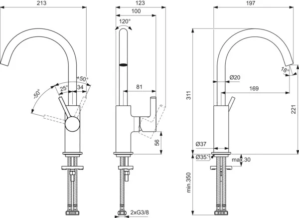 Waschtischarmatur Joy, mit hohem Auslauf, ohne Ablaufgarnitur, Ausladung 169mm, Brushed Gold Waschtischarmatur Joy, mit hohem Auslauf, ohne Ablaufgarnitur, Ausladung 169mm, Brushed Gold