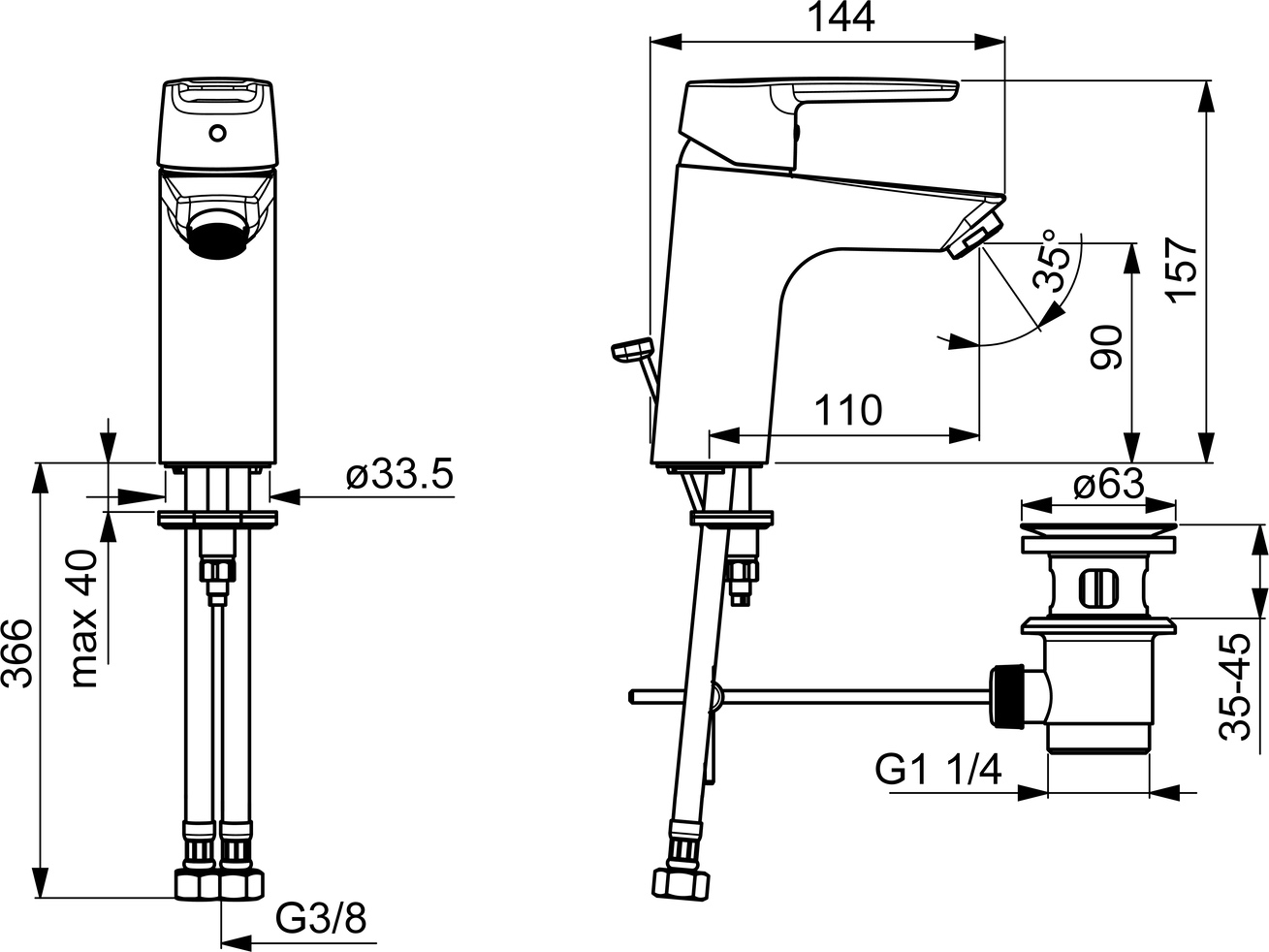 HA Einhebelmischer Waschtischbatterie HANSAPOLO XL 5150 Zugstangenablaufgarnitur Ausladung 110 mm DN15 Chrom