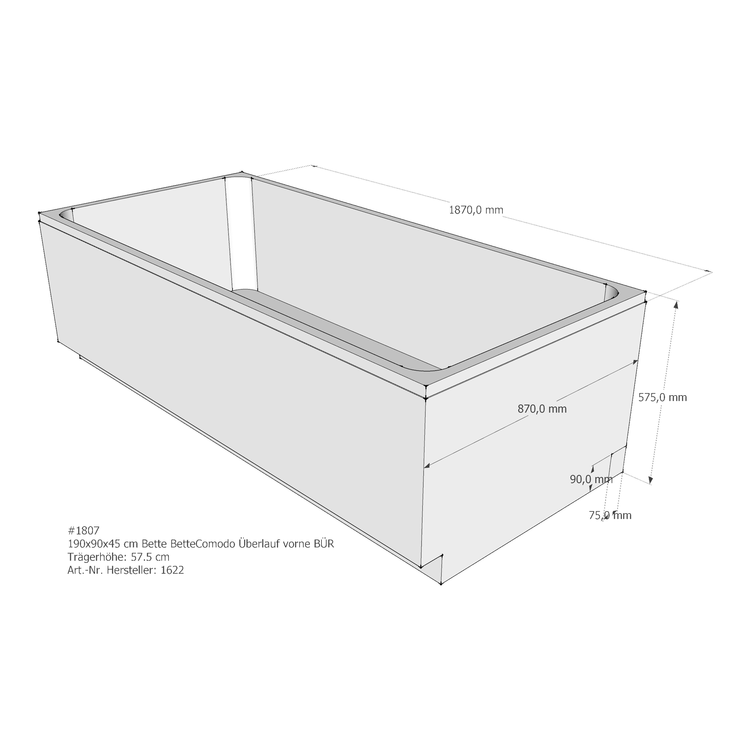 Badewannenträger für Bette Comodo 190 × 90 × 45 cm