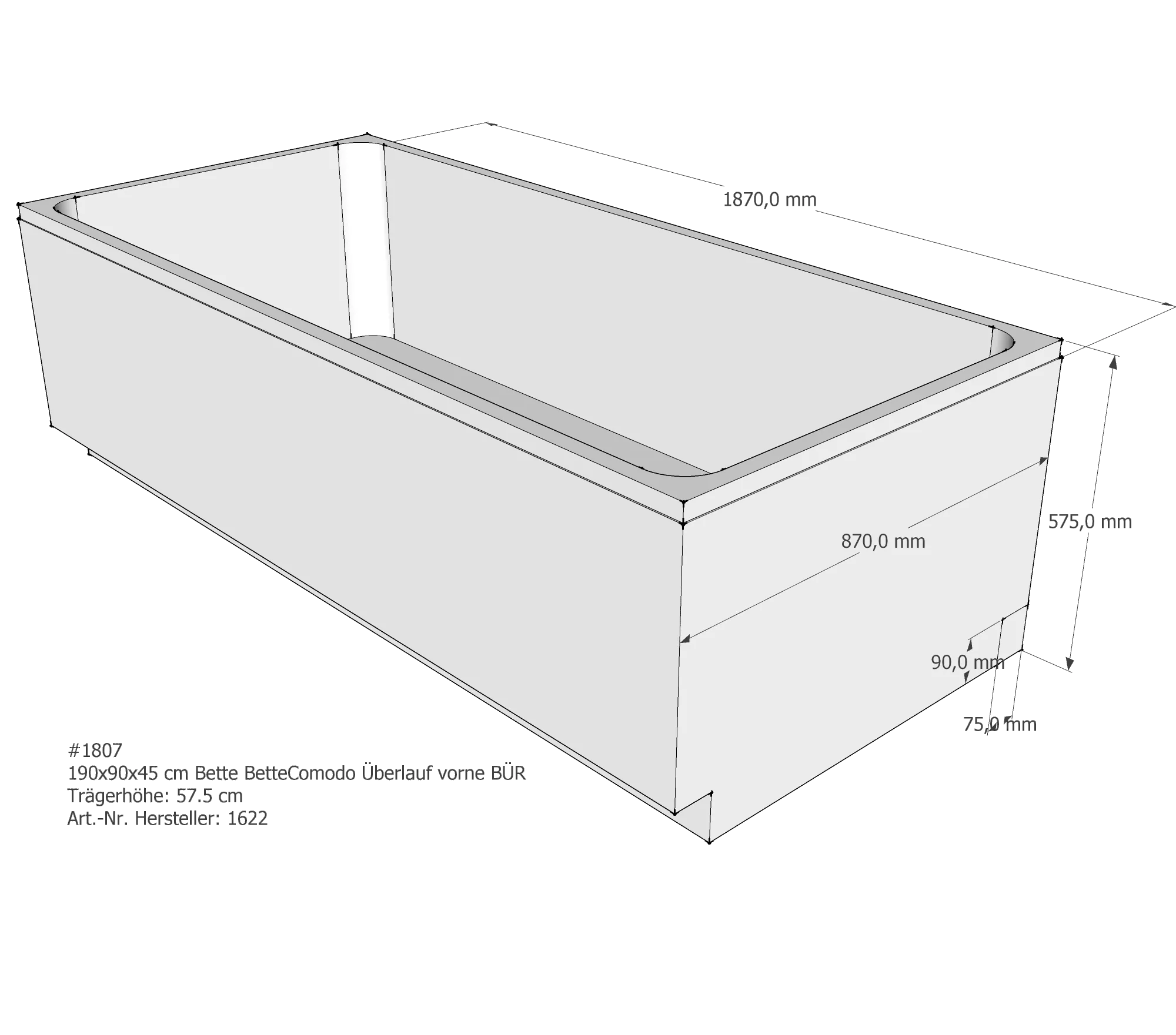 Badewannenträger für Bette Comodo 190 × 90 × 45 cm Breite: 90 cm / Länge: 190 cm Badewannenträger für Bette Comodo 190 × 90 × 45 cm Breite: 90 cm / Länge: 190 cm