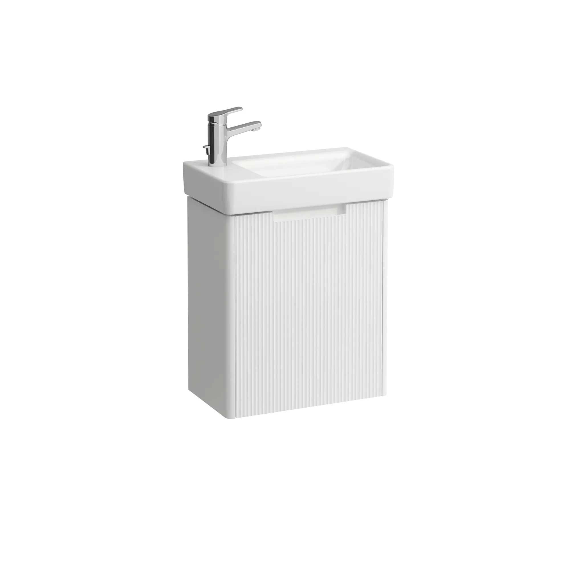 Waschtisch+Waschtischunterbau PRO S SET JUNA 280x480x607 1 Hahnloch mit Überlauf 1 Tür Scharnier links mit Griffmulde weiß/we matt