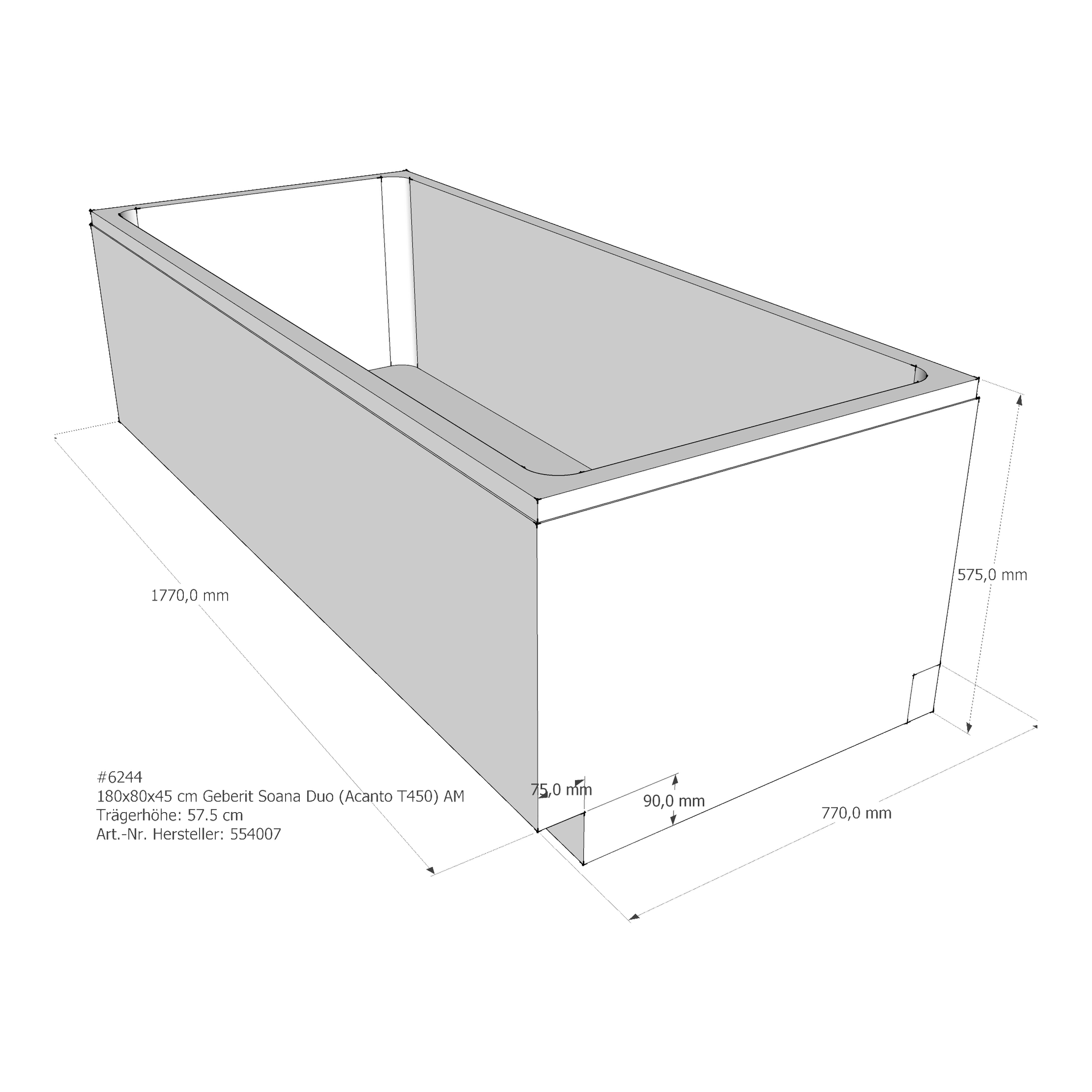 Badewannenträger für Geberit Soana (Acanto T450) 180 × 80 × 45 cm Badewannenträger für Geberit Soana (Acanto T450) 180 × 80 × 45 cm