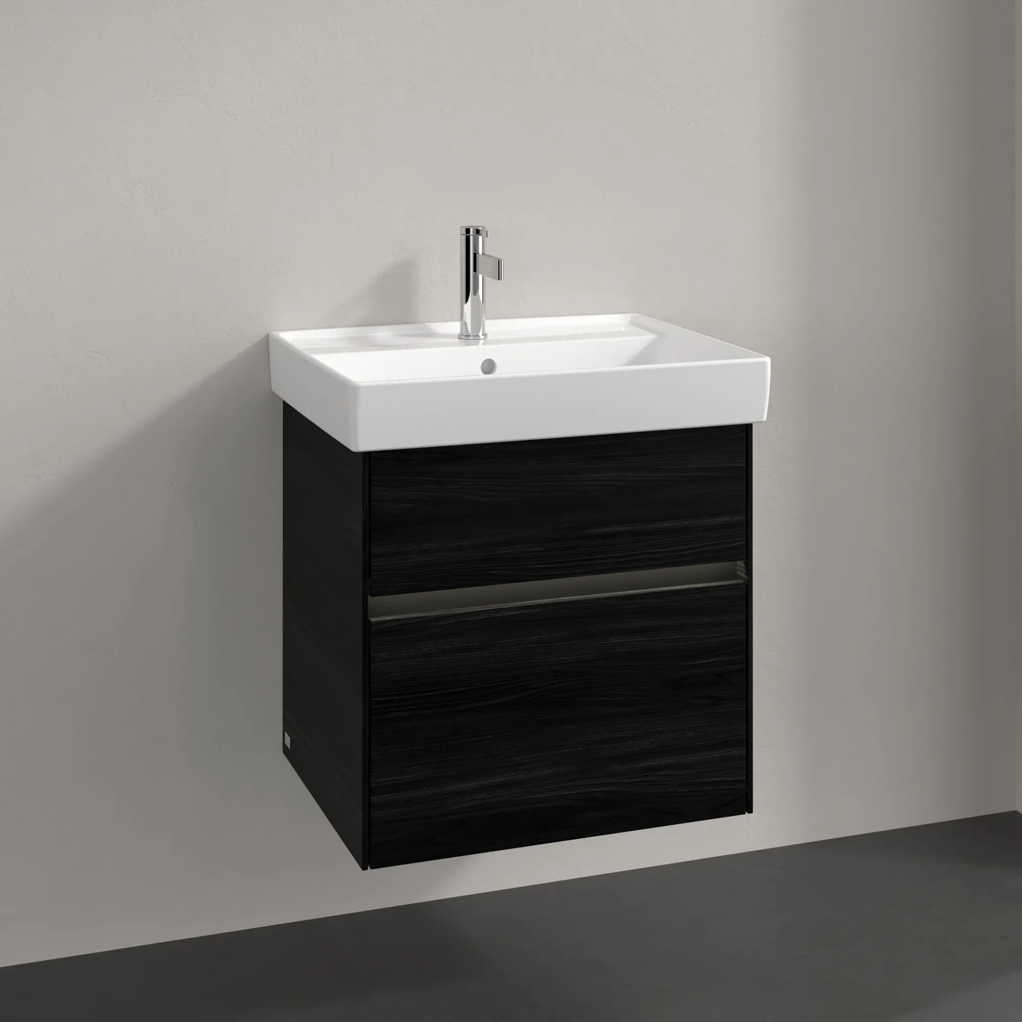 Villeroy & Boch Waschtischunterschrank „Collaro“ 554 × 546 × 444 mm Black Oak, für Becken mittig, mit Beleuchtung, Soft Closing