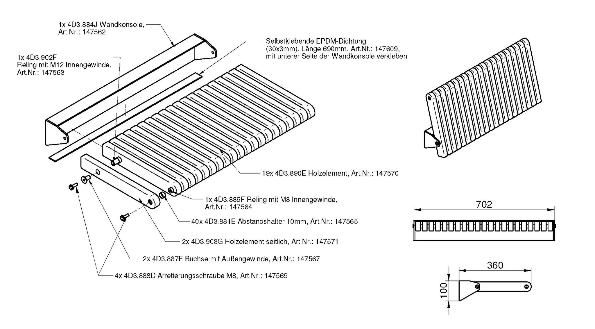 Hoesch Klappbank aus Echtholz, Furnier: doussie, 702 x 360 mm Hoesch Klappbank aus Echtholz, Furnier: doussie, 702 x 360 mm