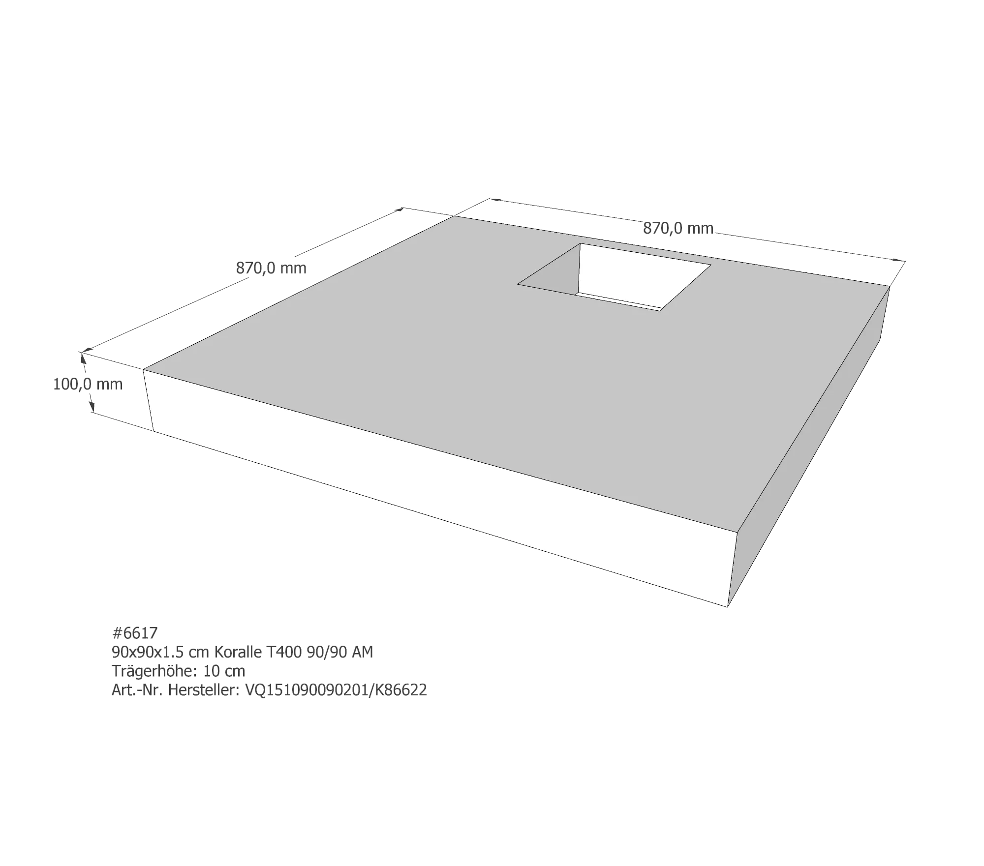 Duschwannenträger für Koralle T400 90/90 90 × 90 × 1,5 cm