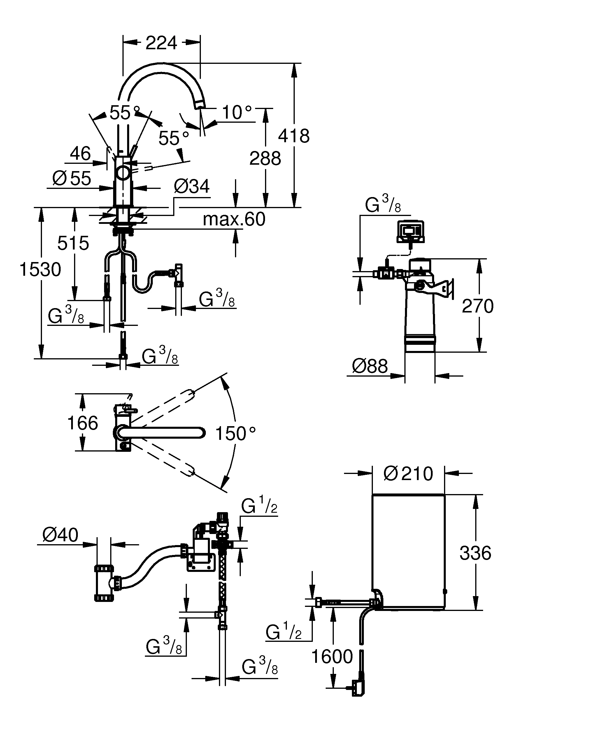 Armatur und Boiler Red Duo 30083_1, Größe M, C-Auslauf, Einlochmontage, Einlochmontage, chrom