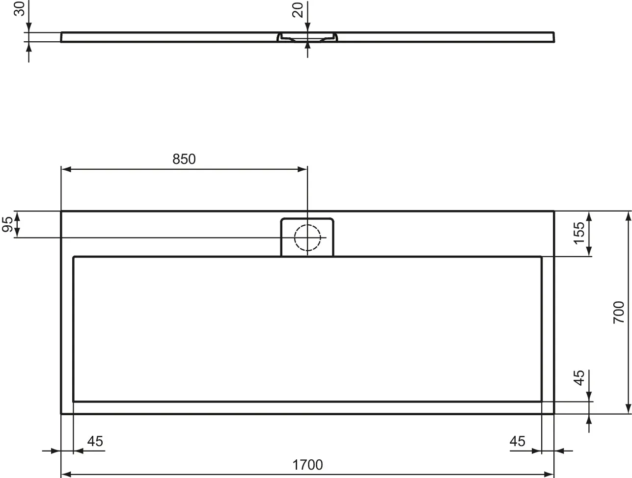 Ideal Standard Rechteck-Brausewanne Ultra Flat S i.life 1700x700x30mm Carraraweiß Ideal Standard Rechteck-Brausewanne Ultra Flat S i.life 1700x700x30mm Carraraweiß
