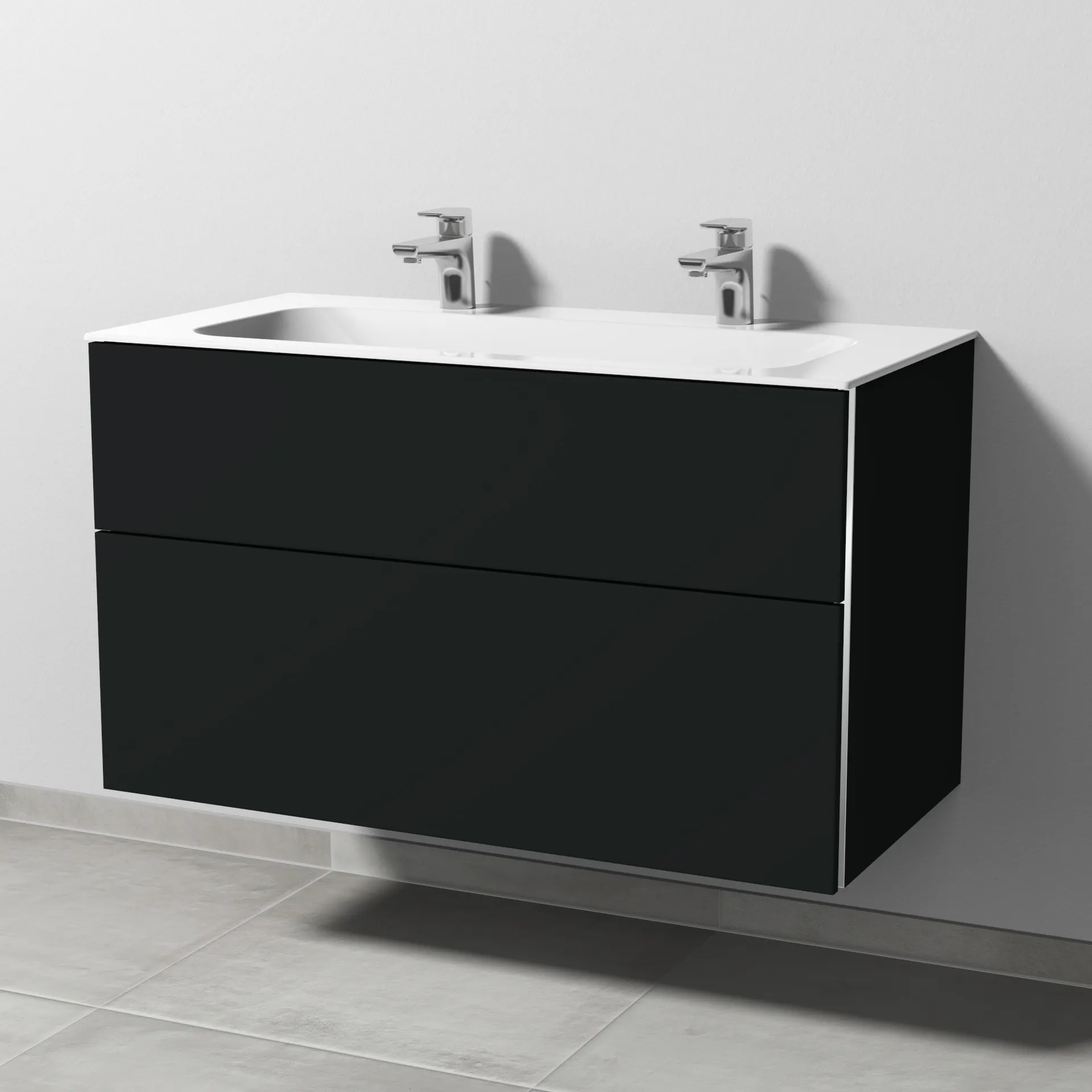 Sanipa Keramik-Waschtisch-Set mit Waschtischunterschrank „3way“ 99 × 49,7 × 58,2 cm in Vulkan (matt), mittig