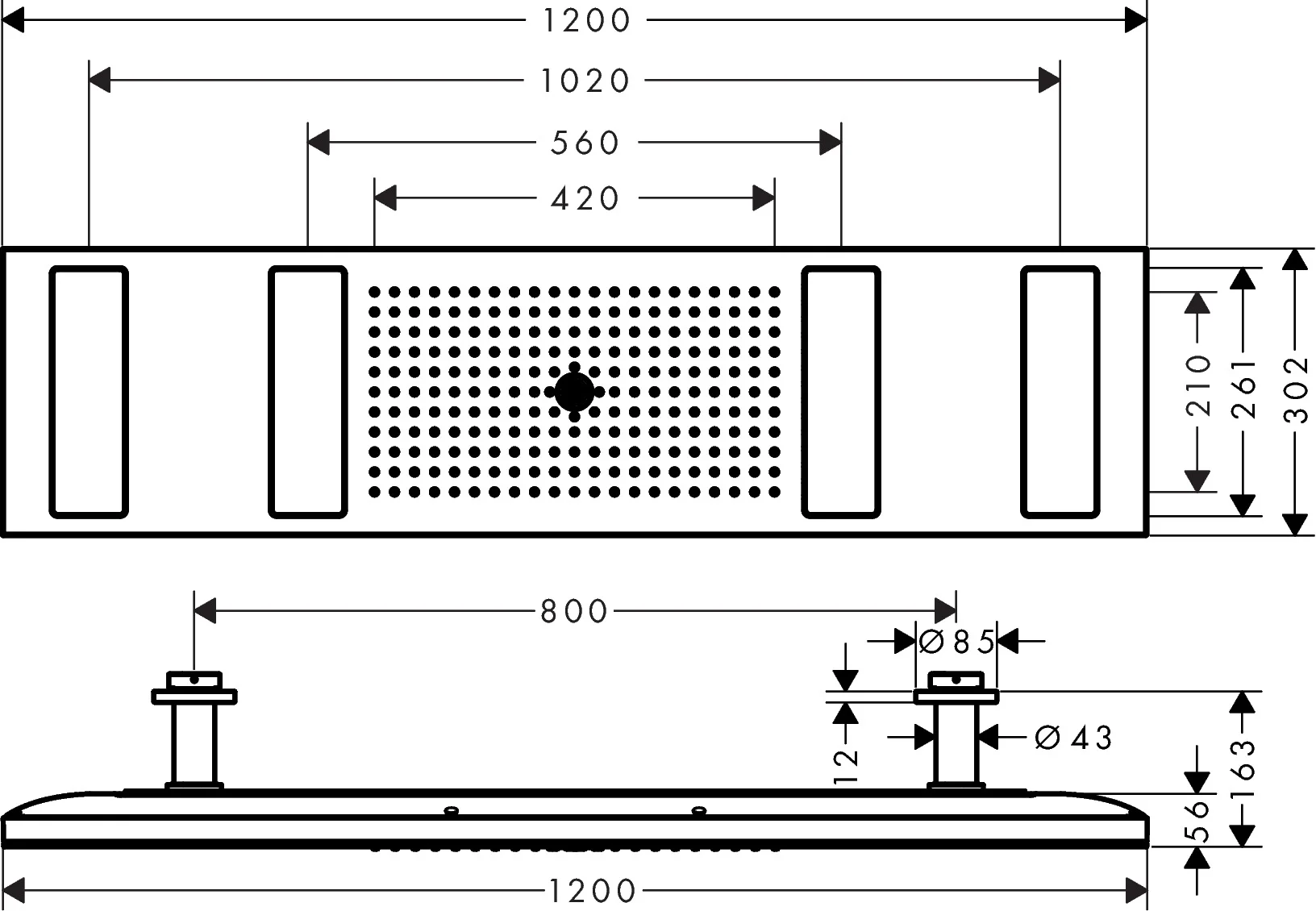 Hansgrohe AXOR ShowerSolutions Kopfbrause 1200x300 mm 4jet mit Lichtmodul 3500 K Brushed Red Gold