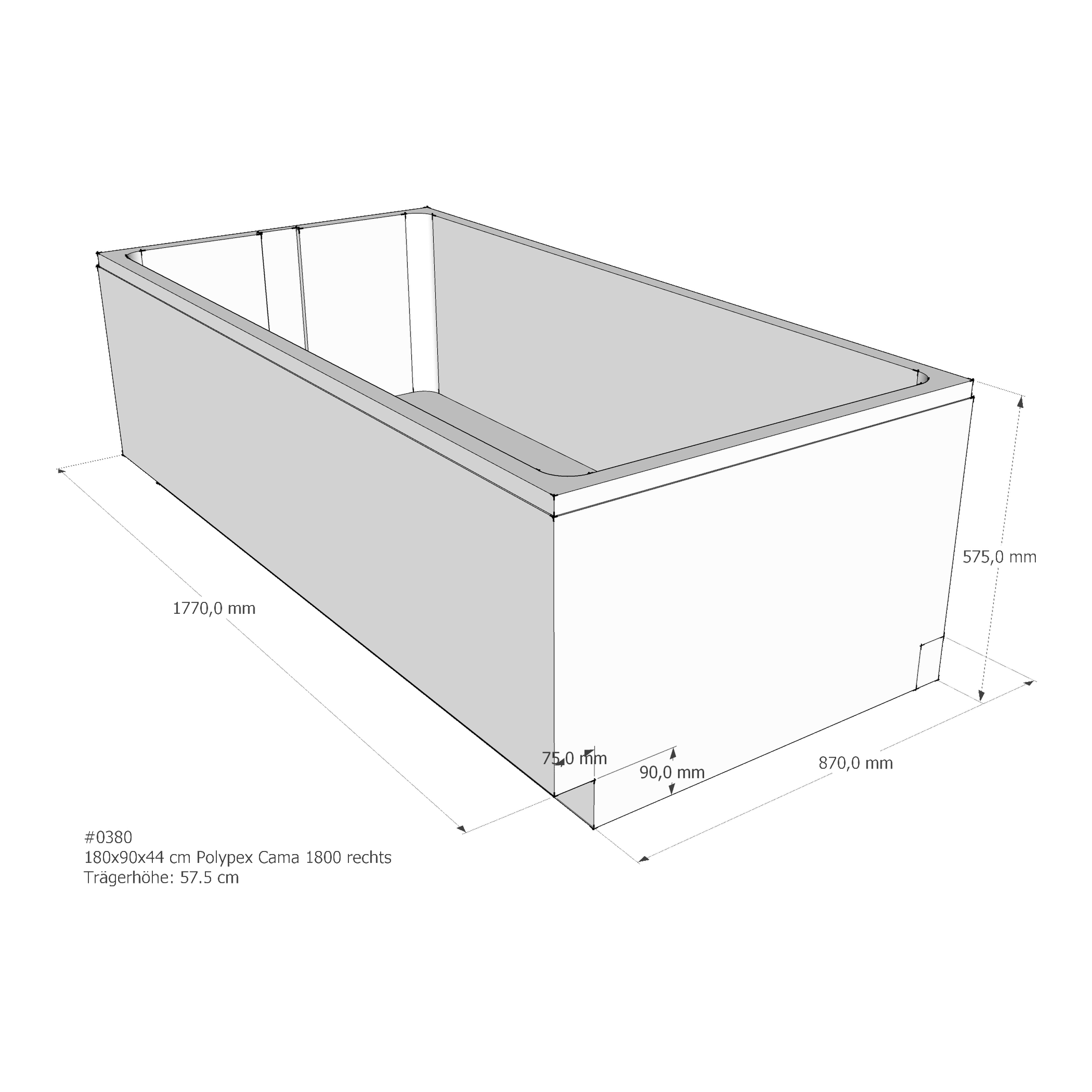 Badewannenträger für Polypex Cama 1800 rechts 180 × 90 × 44 cm