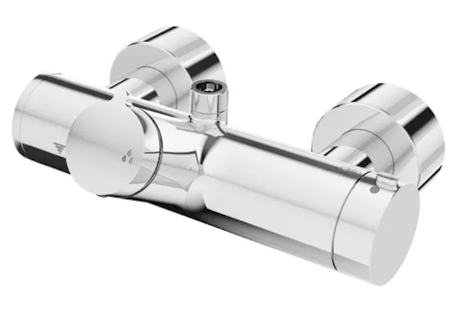 Aufputz-Duscharmatur VITUS VD-Auf/Zu-T / o, Mischwasser, Thermostat, Auf/Zu-Aufputz-Duscharmatur, 2 RFV, Thermische Desinfektion, 2x DN 15 G 1/2 AG, DN 15 G 1/2 AG (oben), chrom