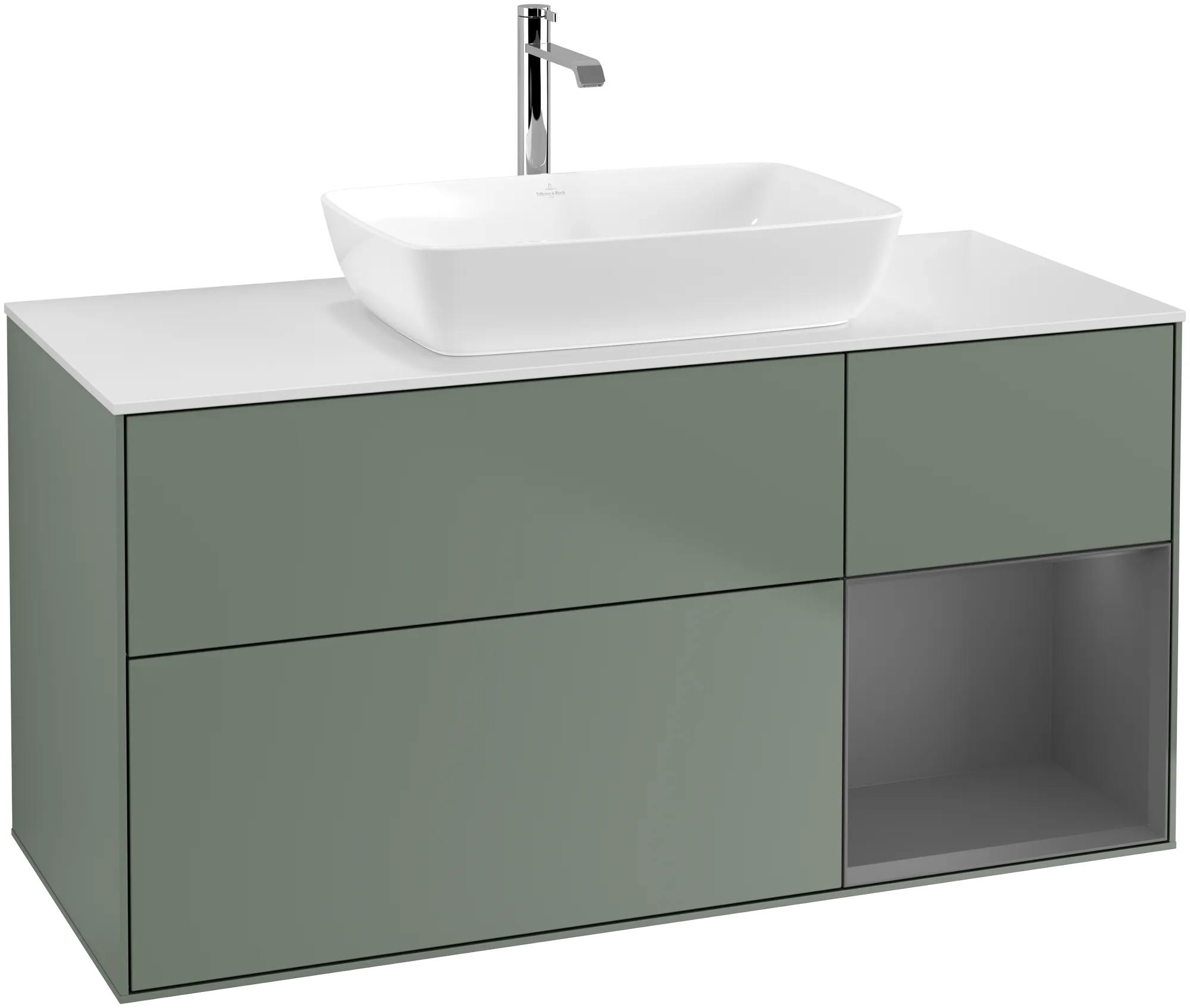 Villeroy & Boch Waschbeckenunterschrank Finion G83, 1200x603x501mm, Olive Matt Lacquer / Anthracite Matt Lacquer / Glass White Matt