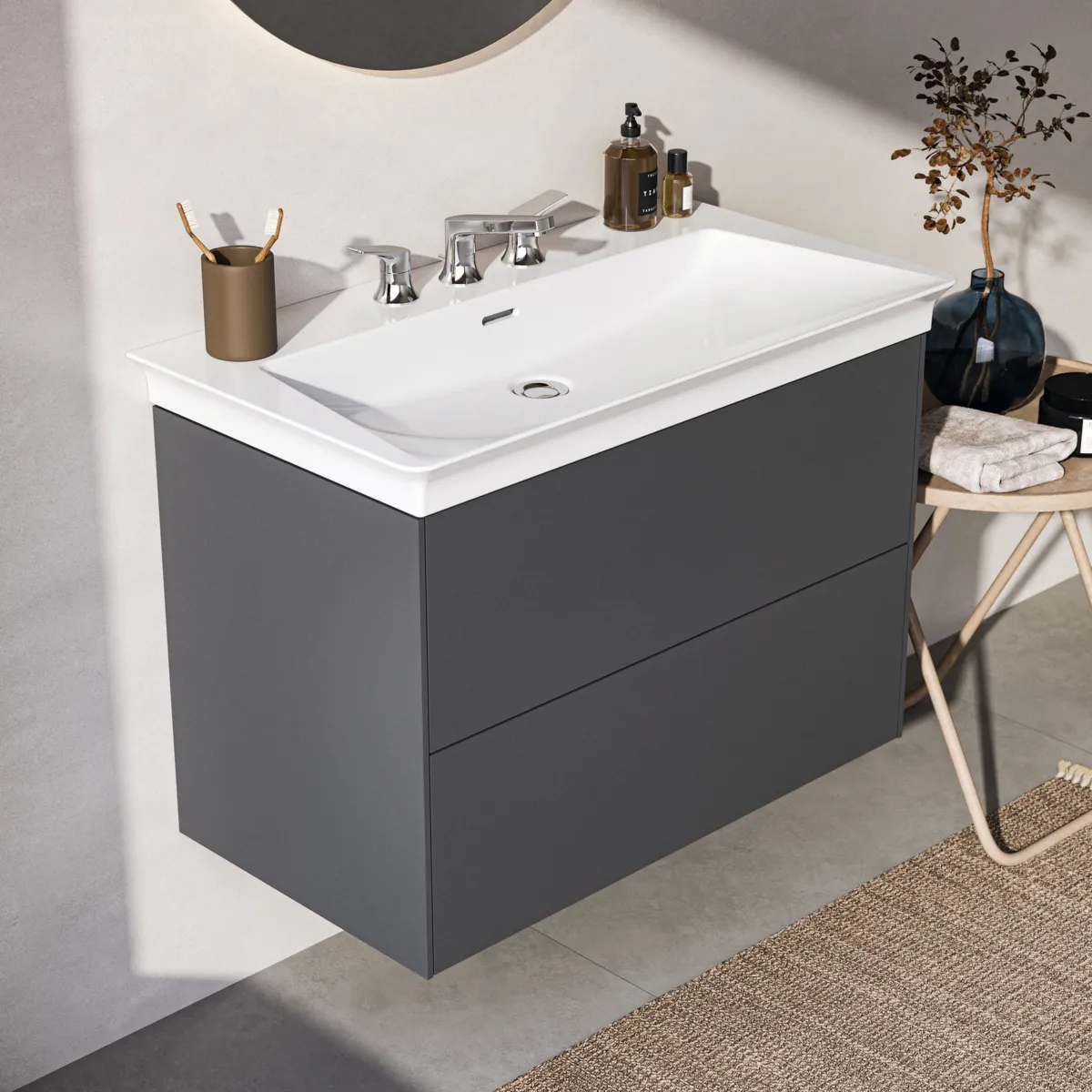 Ideal Standard Waschtischunterschrank „Conca“ 80 × 54,3 × 44 cm Anthrazit matt lackiert Ideal Standard Waschtischunterschrank „Conca“ 80 × 54,3 × 44 cm Anthrazit matt lackiert