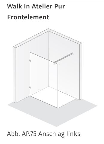 HSK rahmenlos Frontelement „Atelier Pur“ Walk in Glas Klar hell, Scharniere Edelstahllook HSK rahmenlos Frontelement „Atelier Pur“ Walk in Glas Klar hell, Scharniere Edelstahllook