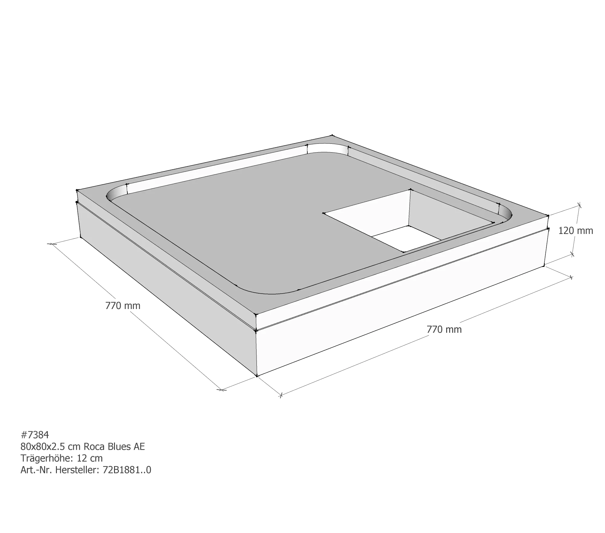 Duschwannenträger für Roca Blues 80 × 80 × 2,5 cm Duschwannenträger für Roca Blues 80 × 80 × 2,5 cm