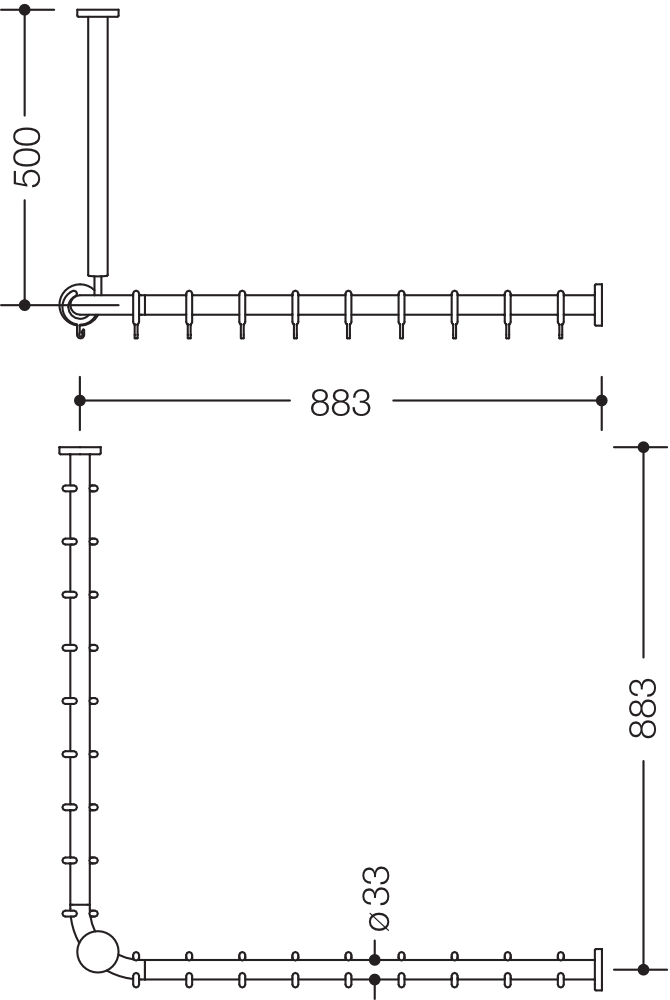 HEWI Duschvorhangstange „Serie 801“ 91,8 × 91,8 cm