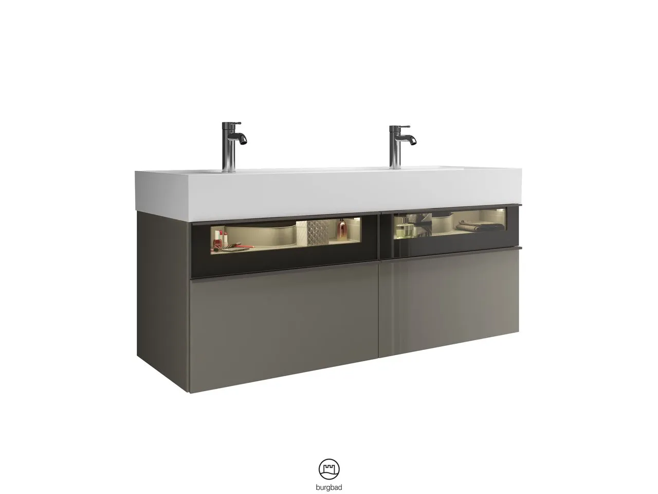 Mi-Waschtisch inkl. WTU Yumo von burgbad – 470x1315x610 mm, Mineralguss, Rauchglasfront, LED-Beleuchtung Mi-Waschtisch inkl. WTU Yumo von burgbad – 470x1315x610 mm, Mineralguss, Rauchglasfront, LED-Beleuchtung