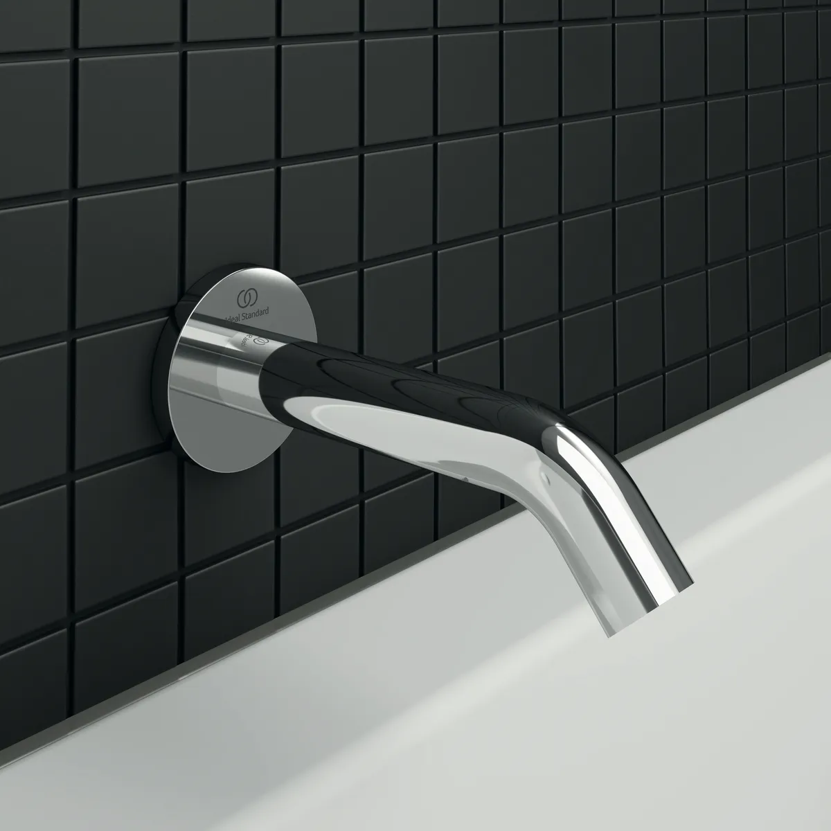 Wandauslauf Joy, Ausladung 160mm, mit runder Rosette, Brushed Gold Wandauslauf Joy, Ausladung 160mm, mit runder Rosette, Brushed Gold