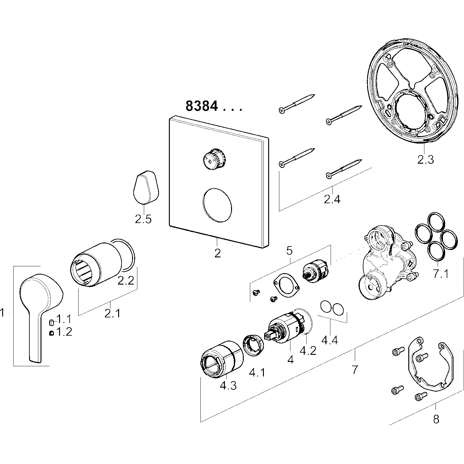 HA Einhebelmischer Fertigmontageset für Wanne/Brause HANSARONDA 8384 Rosette eckig Chrom