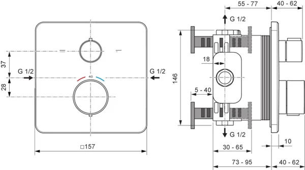 Ideal Standard Ceratherm C25 Chrom Unterputz-Badethermostat für Wanne & Dusche, 2 Verbraucher
