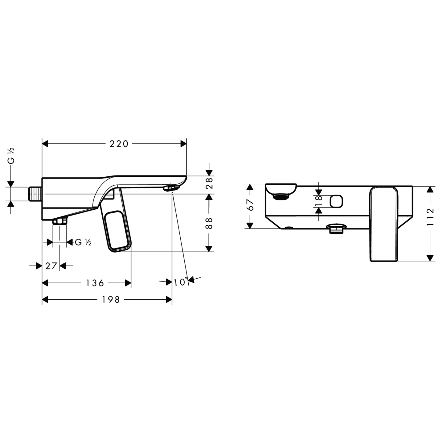 Wannenmischer Axor Urquiola Aufputz DN15 chrom