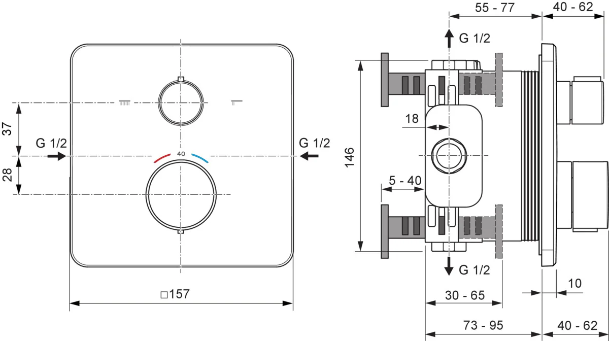 Ideal Standard Ceratherm C25 Chrom Unterputz-Badethermostat für Wanne & Dusche, 2 Verbraucher