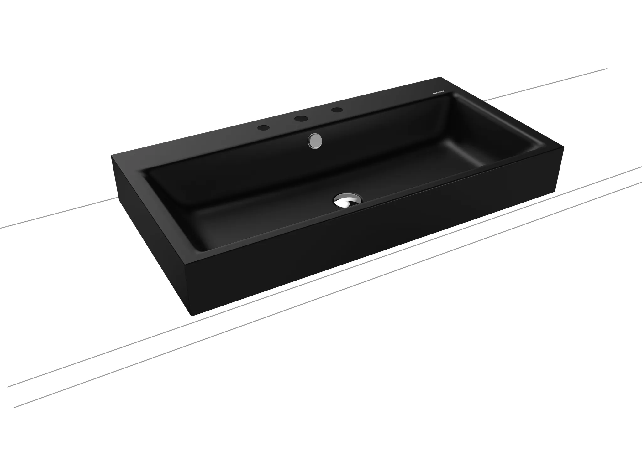 Aufsatzwaschtisch „Puro“ 90 × 46 cm, mit Überlauf, mit Hahnlochbohrung in schwarz matt mit Perl-Effekt