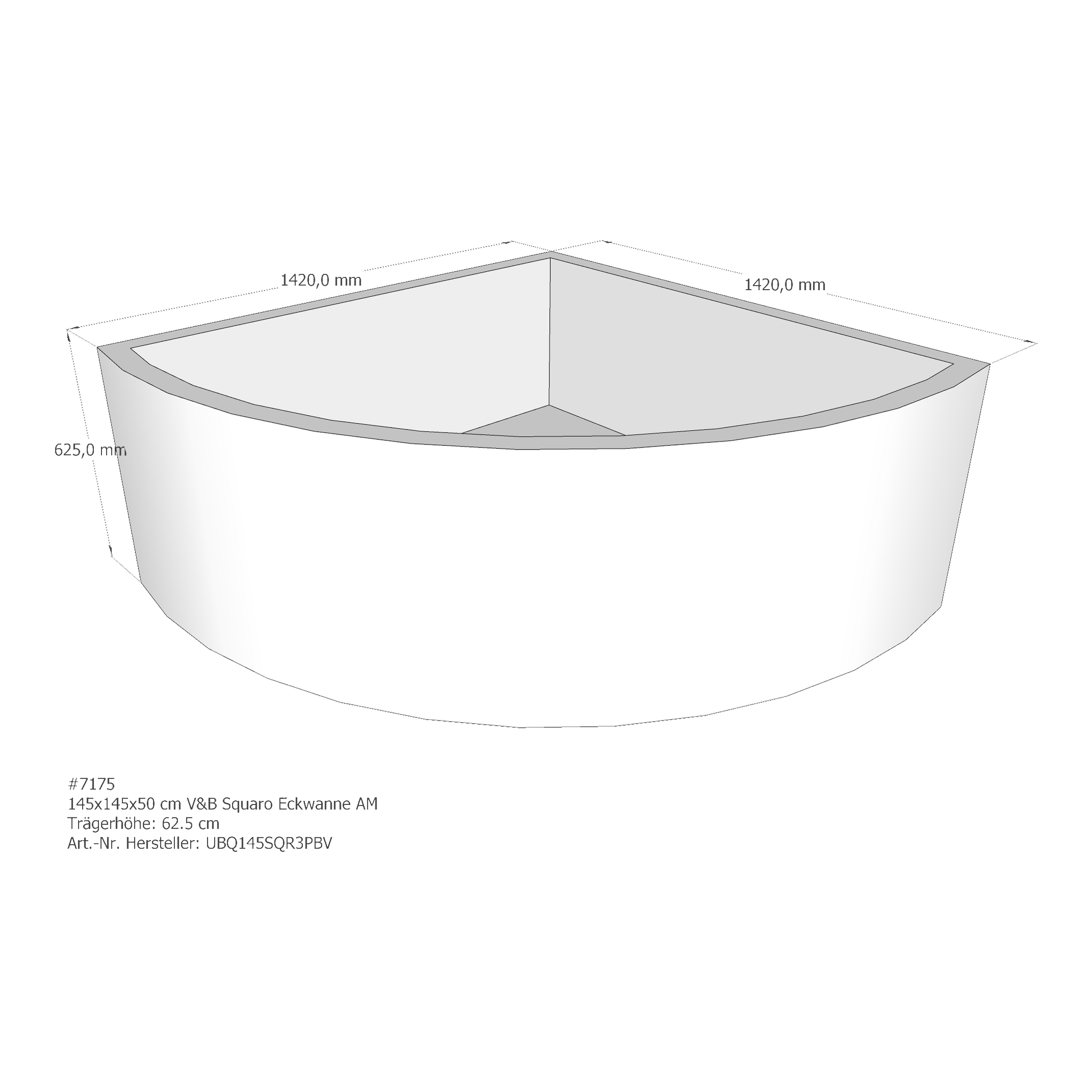 Badewannenträger für Villeroy & Boch Squaro (/SlimLine) 145 × 145 × 50 cm