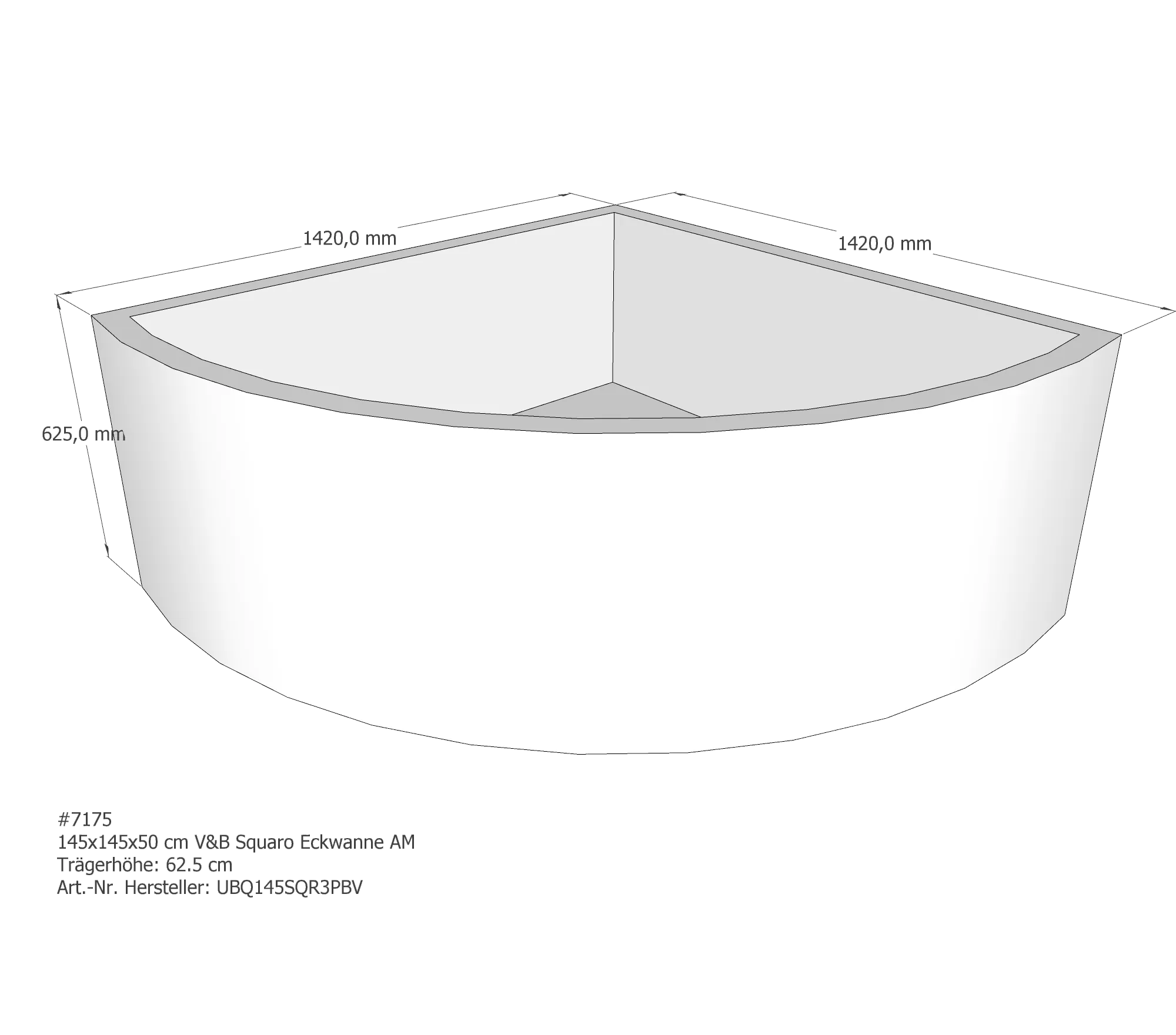 Badewannenträger für Villeroy & Boch Squaro 145 × 145 × 50 cm