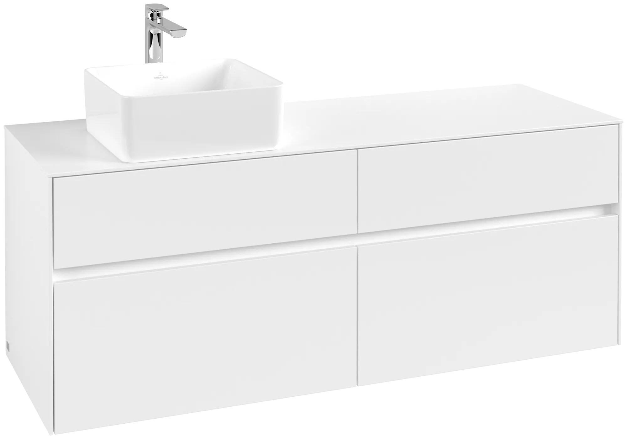 Villeroy & Boch Waschtischunterschrank „Collaro“ 1400 × 548 × 500 mm Weiß Matt, ohne Beleuchtung, für Becken links Villeroy & Boch Waschtischunterschrank „Collaro“ 1400 × 548 × 500 mm Weiß Matt, ohne Beleuchtung, für Becken links
