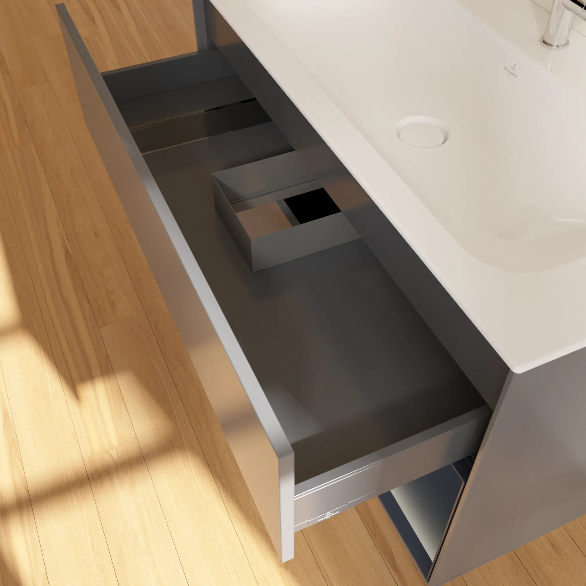 Villeroy & Boch Waschbeckenunterschrank Finion F04, Anthracite Matt Lacquer / Midnight Blue Matt Lacquer, 996x591x498 mm, mit Beleuchtung, SoftClosing und Push-to-open Funktion