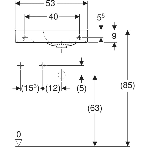 Wandwaschtisch mit Ablagefläche „iCon XS“, Ablagefläche links, rechteckig, Hahnlochposition links 53 × 31 cm in weiß alpin