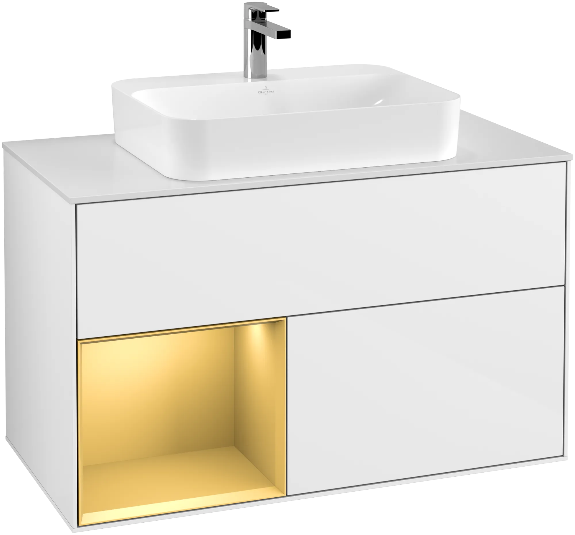 Villeroy & Boch Finion Waschbeckenunterschrank G36 1000x603x501mm Glossy White Lacquer / Gold Matt Lacquer / Glass White Matt