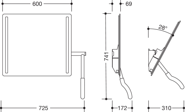 HEWI Kippspiegel „Serie 802 LifeSystem“ 60 × 54 cm in Senfgelb