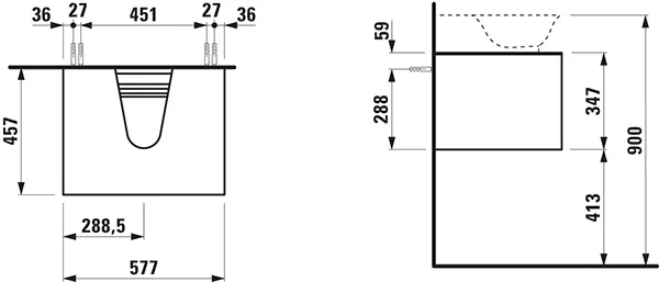 Laufen Waschtischunterbau „THE NEW CLASSIC“ 577 × 347 × 457 mm Eiche geschwärzt, mittig Laufen Waschtischunterbau „THE NEW CLASSIC“ 577 × 347 × 457 mm Eiche geschwärzt, mittig