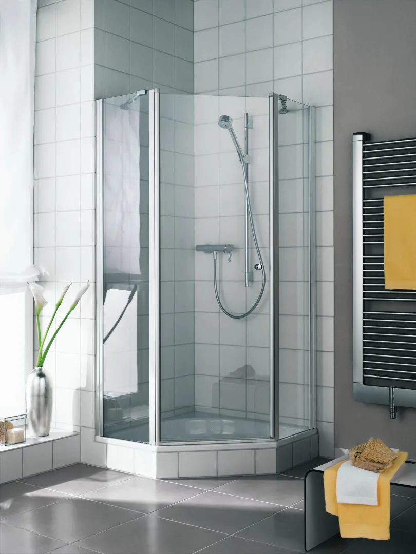 Kermi Duschdesign IBIZA 2000 Fünfeck-Duschkabine (Schwingtür mit Festfeldern) weiß, 1000x2000 mm