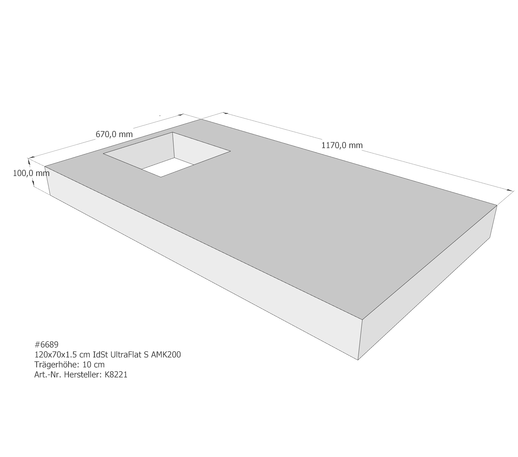 Duschwannenträger für Ideal Standard Ultra Flat S 120 × 70 × 1,5 cm