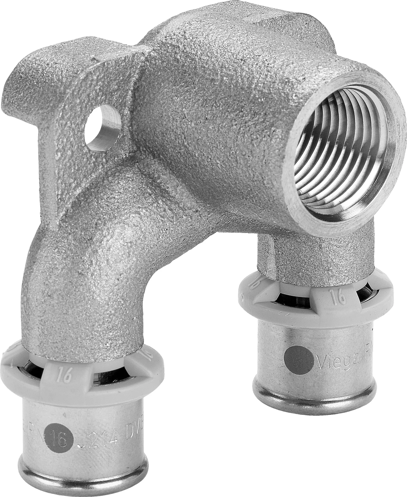 Viega „Sanfix P“ Doppelwandscheibe mit 2 Muffen und Innengewinde 16 mm × 1/2″ × 16 mm Viega „Sanfix P“ Doppelwandscheibe mit 2 Muffen und Innengewinde 16 mm × 1/2″ × 16 mm