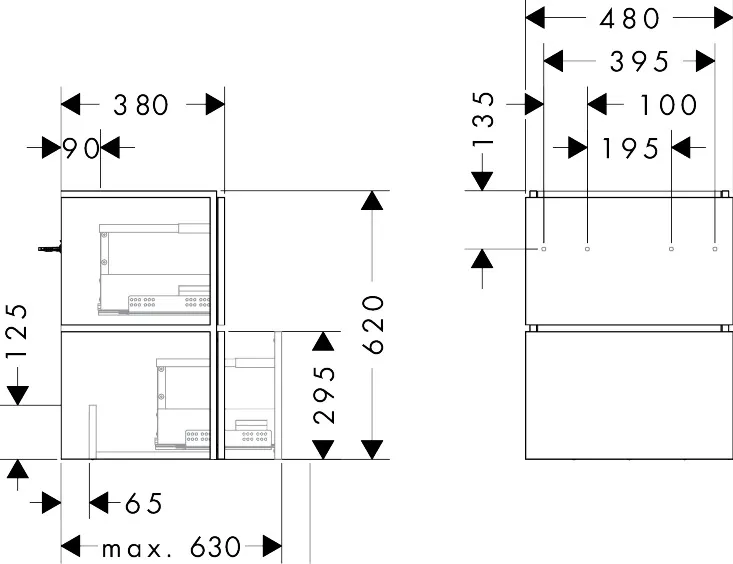 Hansgrohe Xilesa E Waschtischunterschrank 480⁄380 mit 2 Schubkästen PushOpen für Handwaschbecken, Eiche Kaschmir