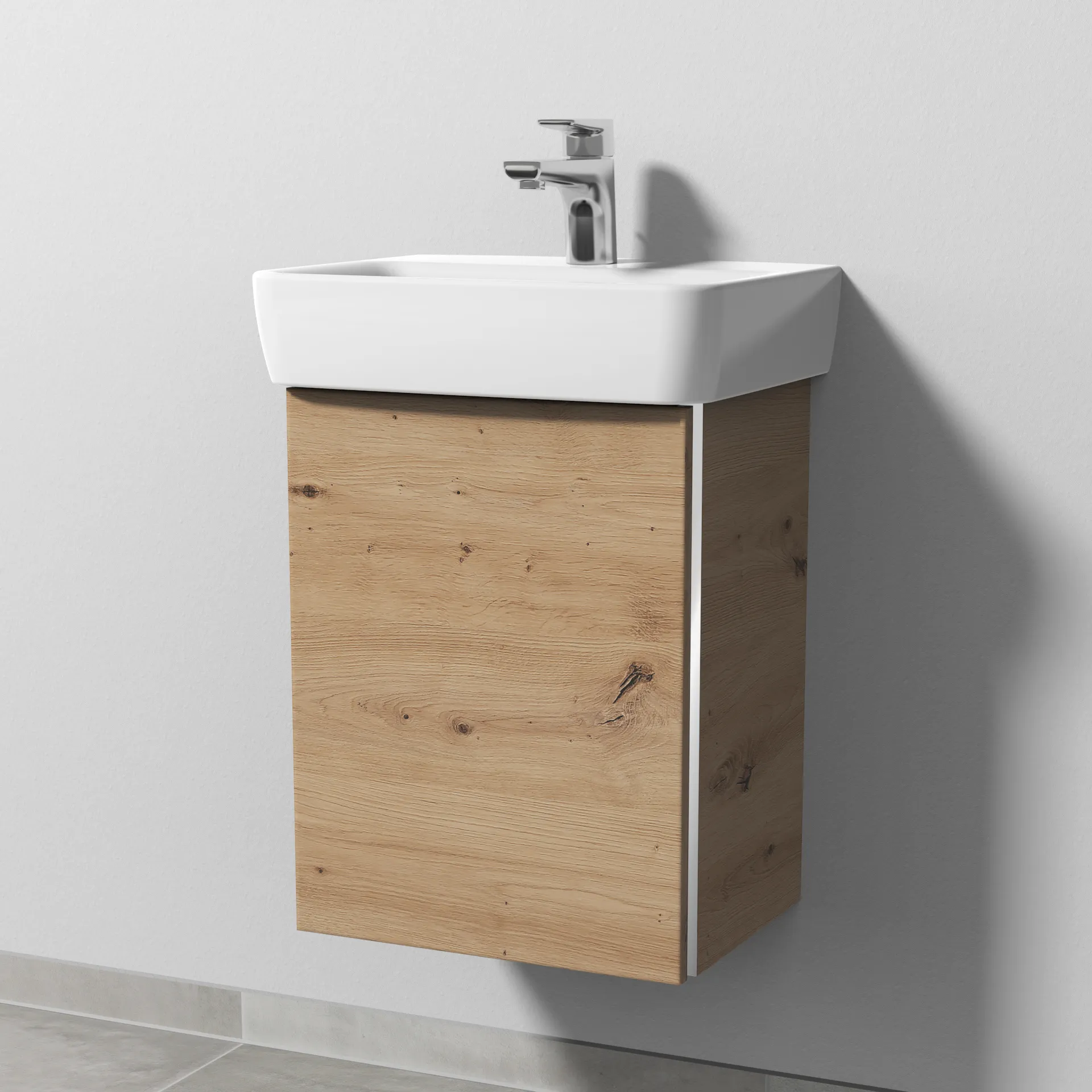 Sanipa Waschtischunterschrank „3way“ passend zu Keramik-Waschtische Renova Plan von Geberit 390 × 520 × 302 mm in Eiche Natural-Touch, Anschlag links