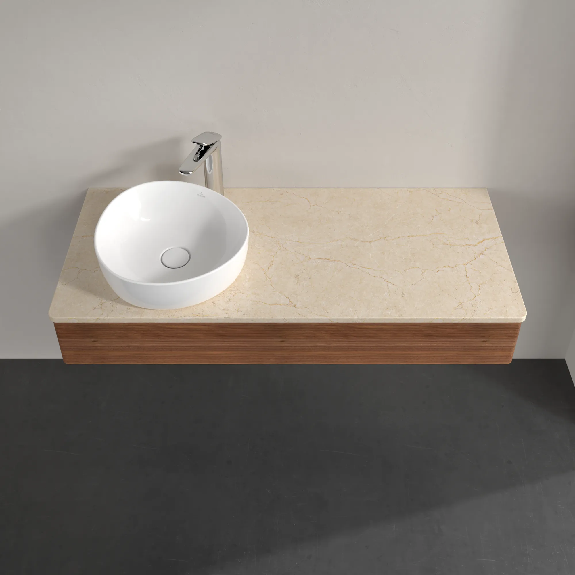 Villeroy & Boch Waschtischunterschrank „Antao“ 1200 × 190 × 500 mm Warm Walnut, für Becken links, ohne Beleuchtung Villeroy & Boch Waschtischunterschrank „Antao“ 1200 × 190 × 500 mm Warm Walnut, für Becken links, ohne Beleuchtung