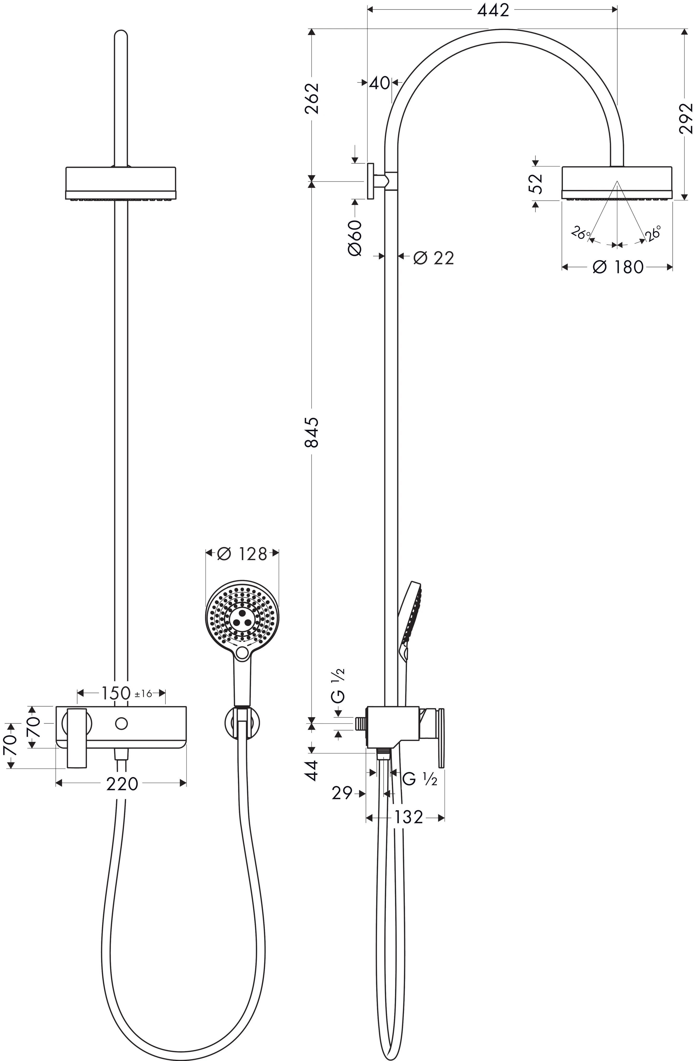 Showerpipe Axor Citterio chrom mit Brausenmischer Aufputz