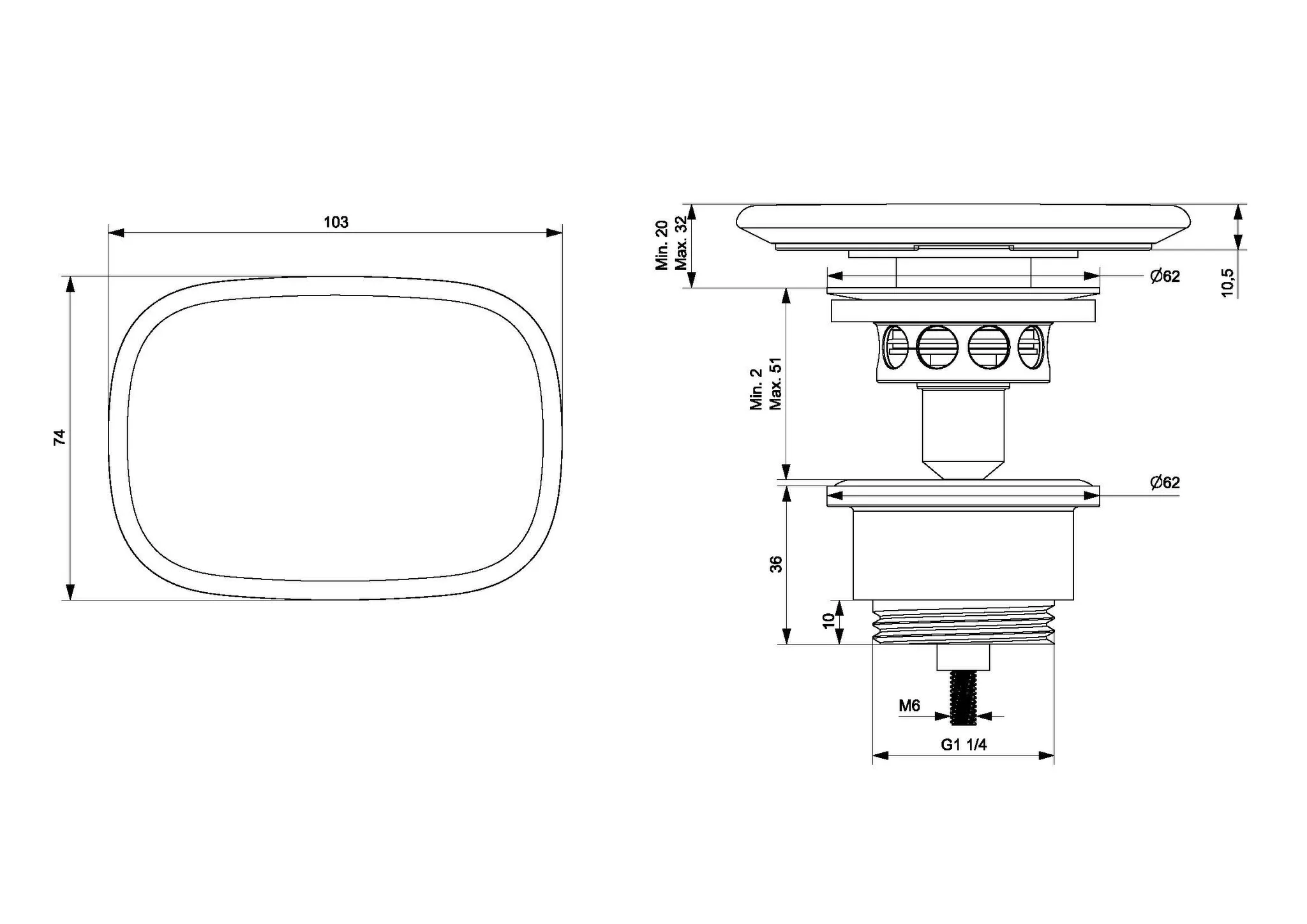 VitrA Push-to-Close-Ventil mit rechteckigem Ventildeckel, 10 x 7,5 cm Edelweiß