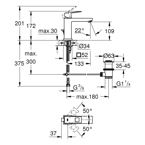 Grohe Einhand-Waschtischbatterie Eurocube M-Size in hard graphite gebürstet Grohe Einhand-Waschtischbatterie Eurocube M-Size in hard graphite gebürstet
