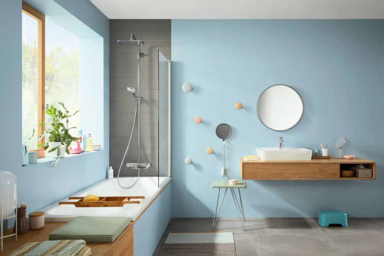 Hansgrohe Croma E Showerpipe 280x170 mm, Chrom, mit Wannenthermostat, RainAir Strahl, 3 Verbraucher Hansgrohe Croma E Showerpipe 280x170 mm, Chrom, mit Wannenthermostat, RainAir Strahl, 3 Verbraucher